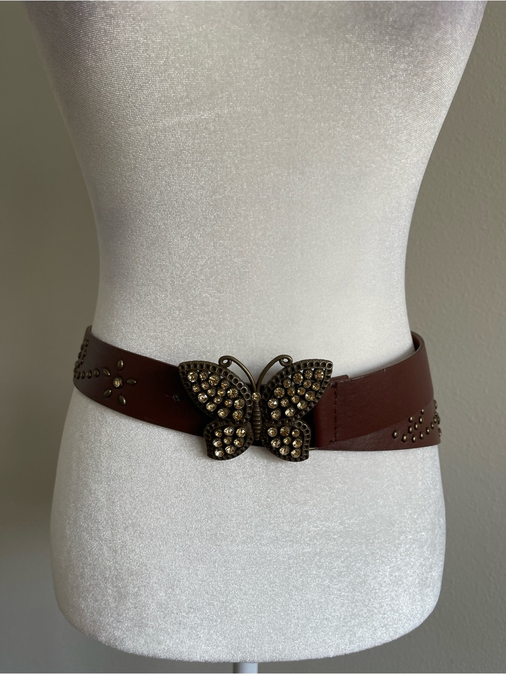 Brown Leather Butterfly Buckle Belt - Women Accessories